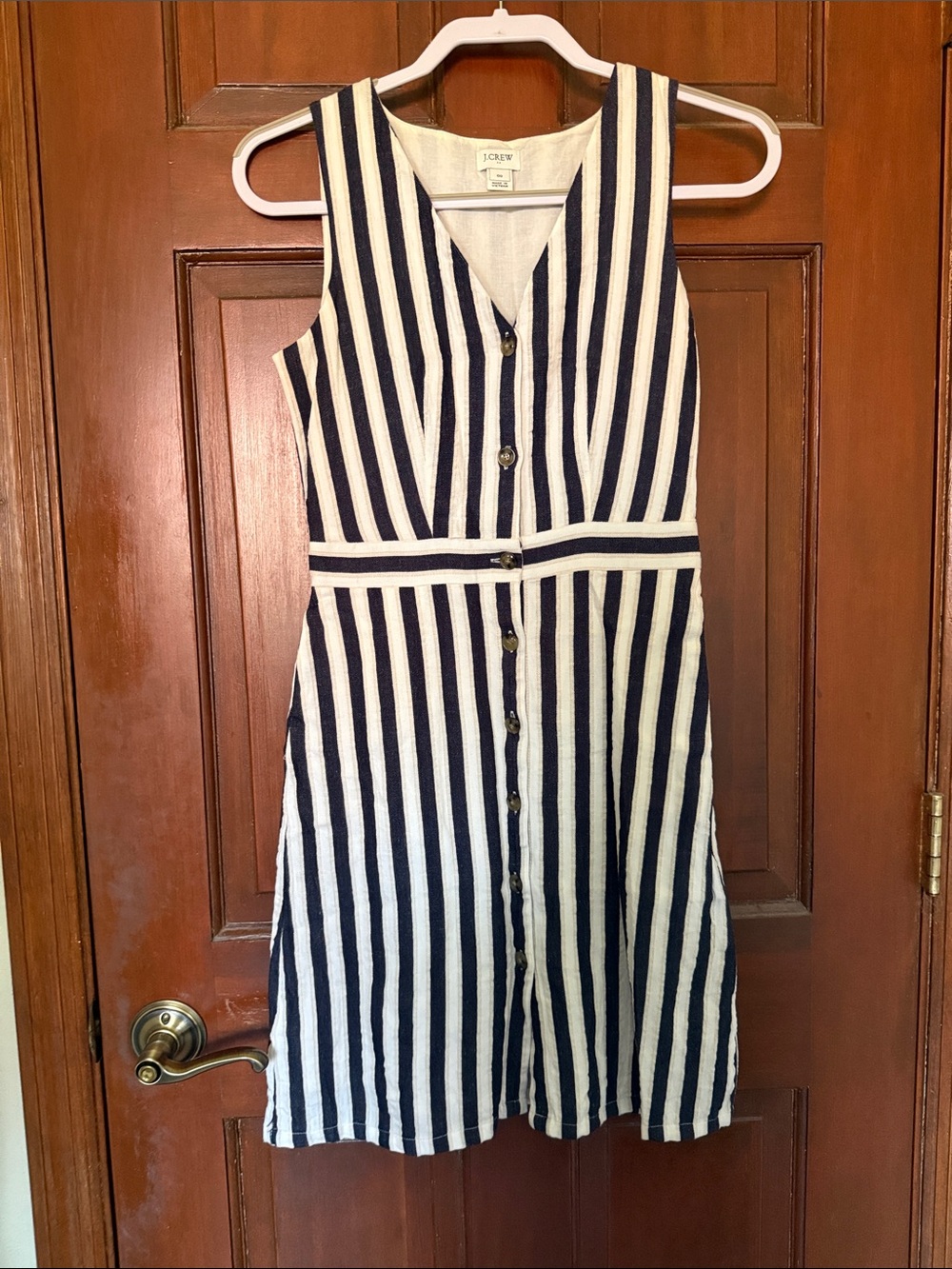 J. Crew Navy and White Vertical Stripe Midi Dress 00